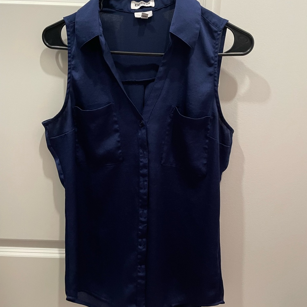 Navy Sleeveless Blouse